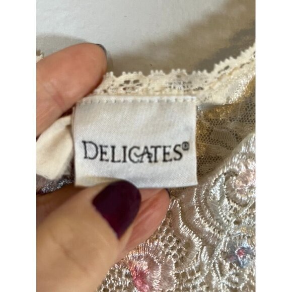 Vintage Deligates Floral Babydoll Top M Ivory Lace Coquette Fairy Boho Regency - Picture 2 of 10